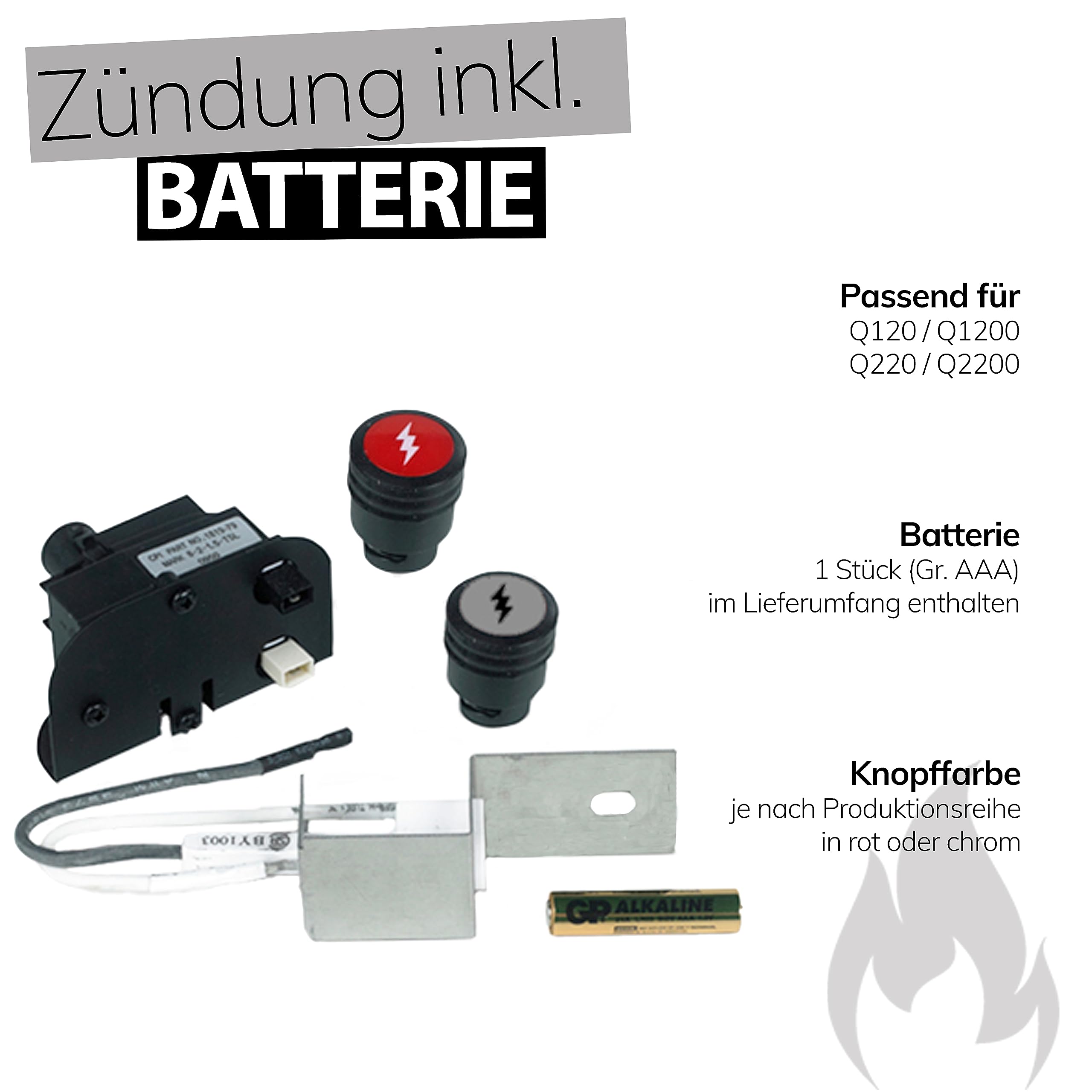 Weber Gasgrill Zubehör Ersatzteile Elektronische Zünder mit Batterie (1 Stück AAA) für Q1200 / Q120 und Q220 / Q2200