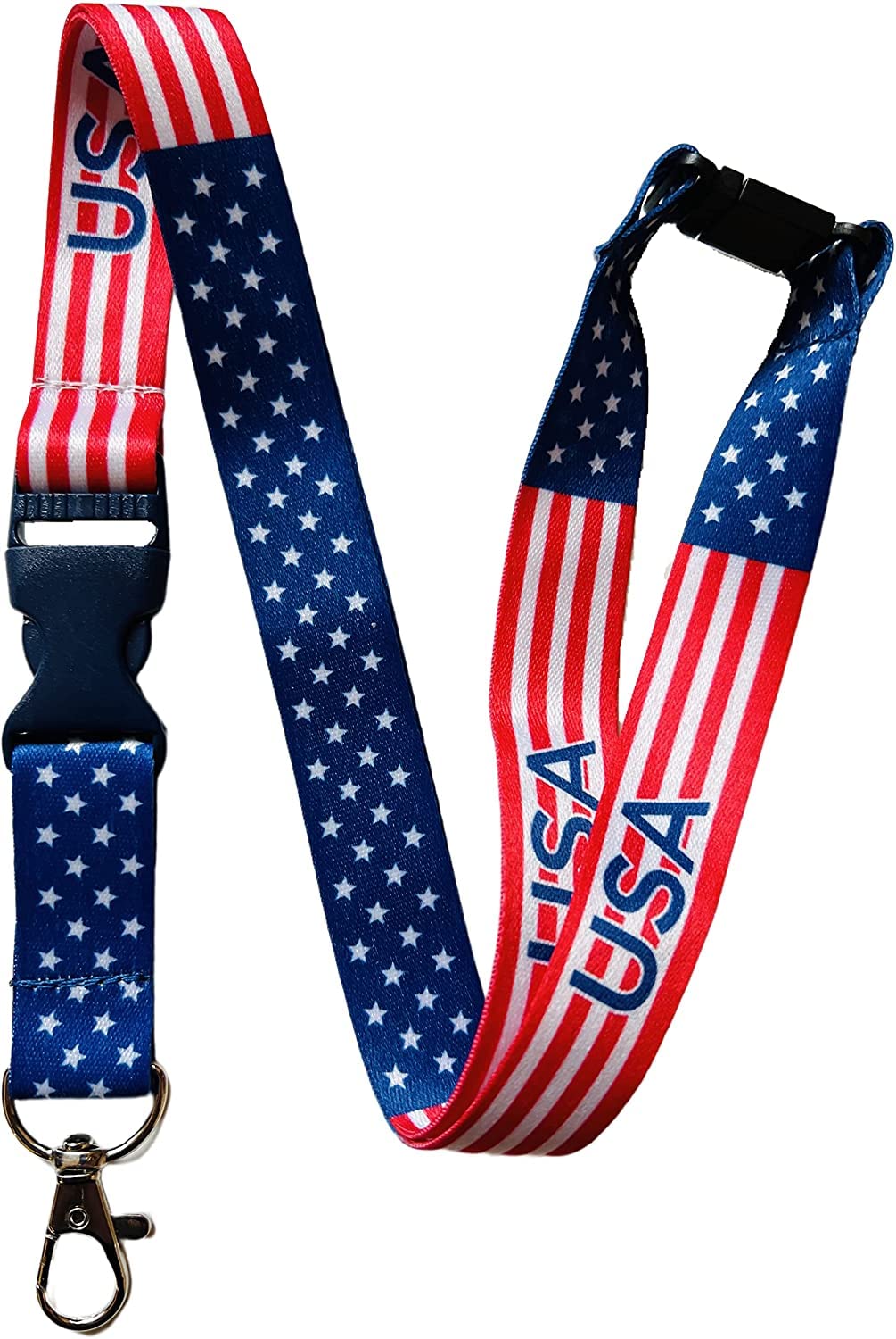 PAC Supplies Global American Flag Lanyard With Safety Breakaway & Detachable Buckle Clip