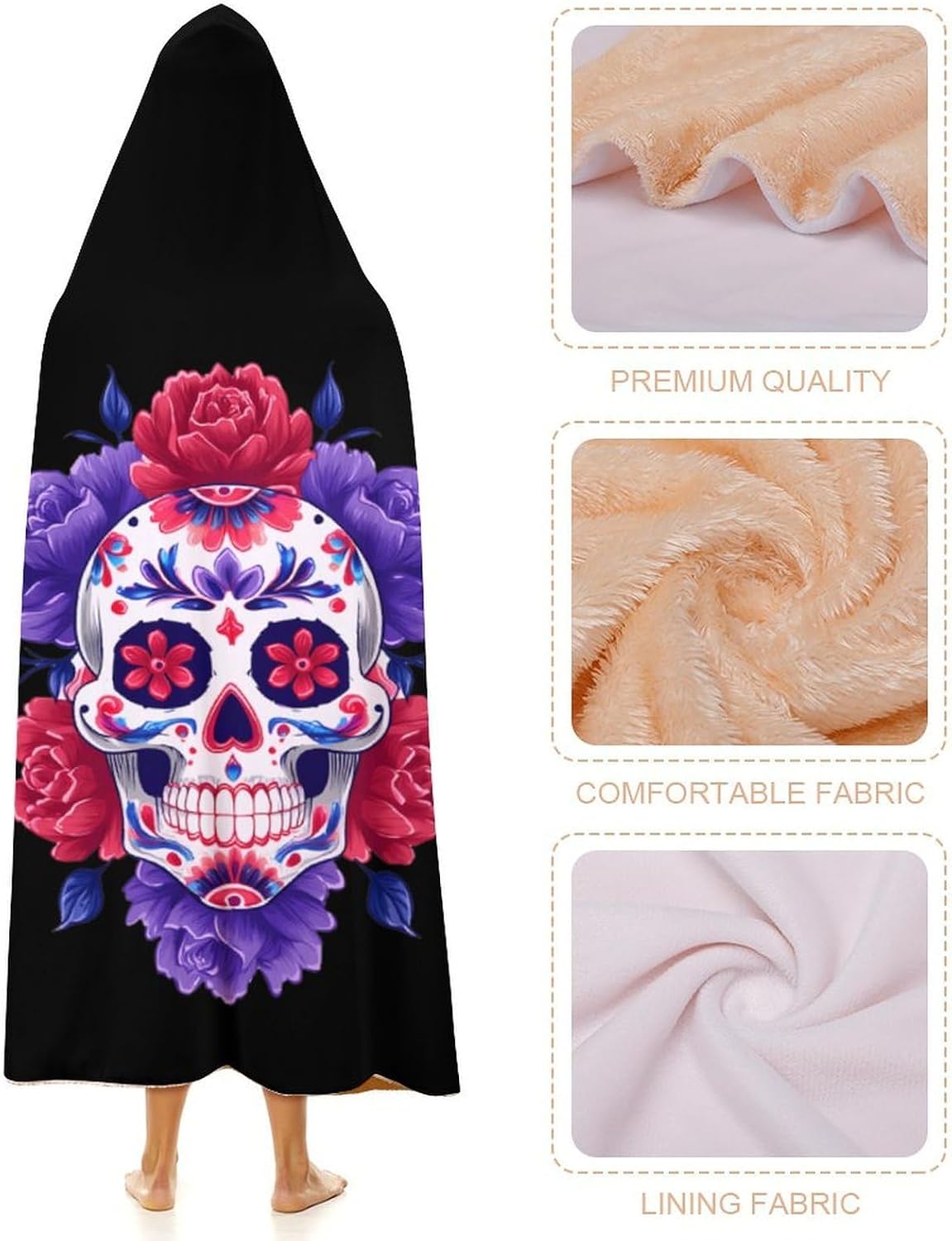 Halloween Skull Wearable Blanket Oversized Throw Cape | Cozy Hooded Blanket Gifts for Women Men