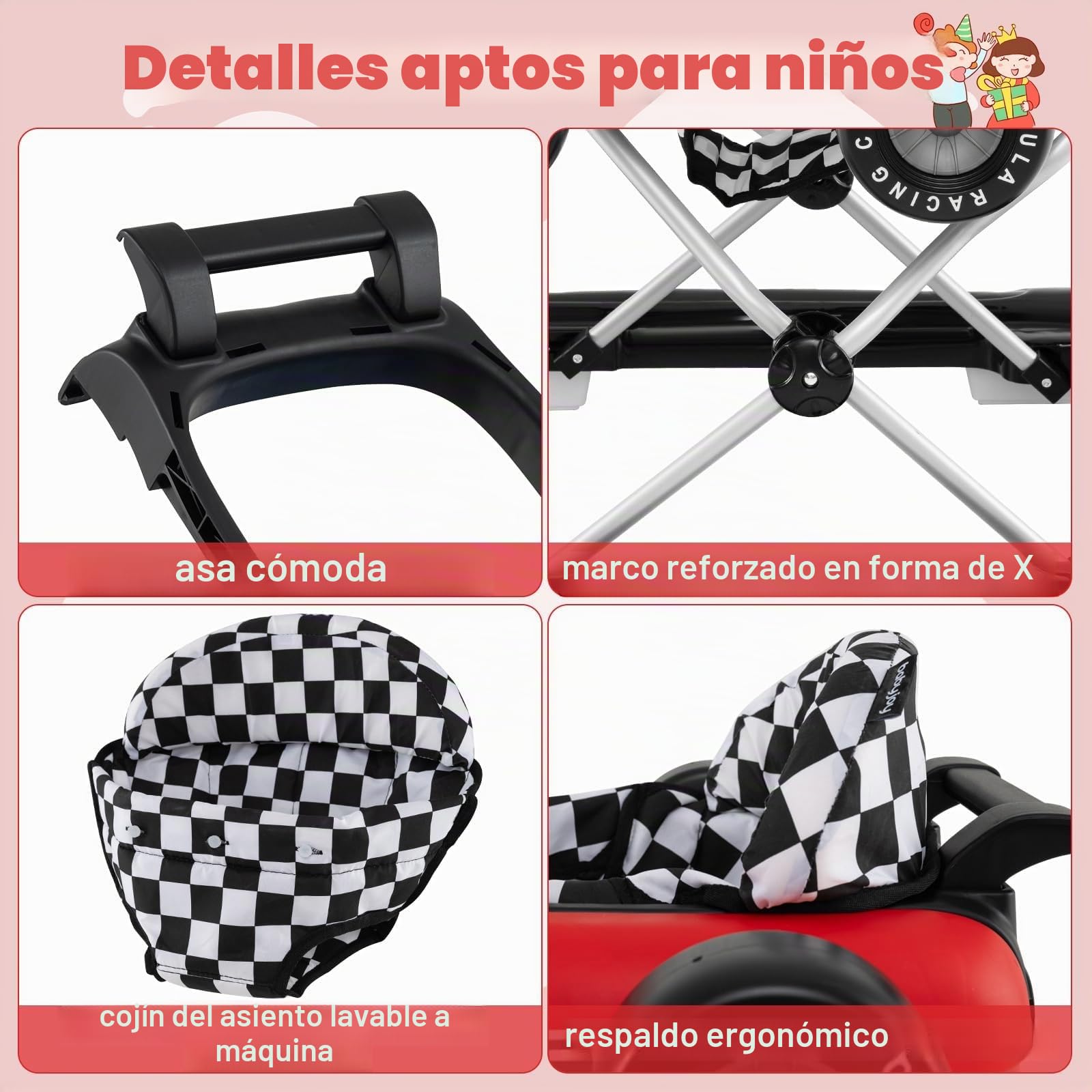 FANTASK Andador plegable 4 en 1, altura ajustable, con volante y caja de música, carrito con ruedas, para bebés de 6 a 18 meses