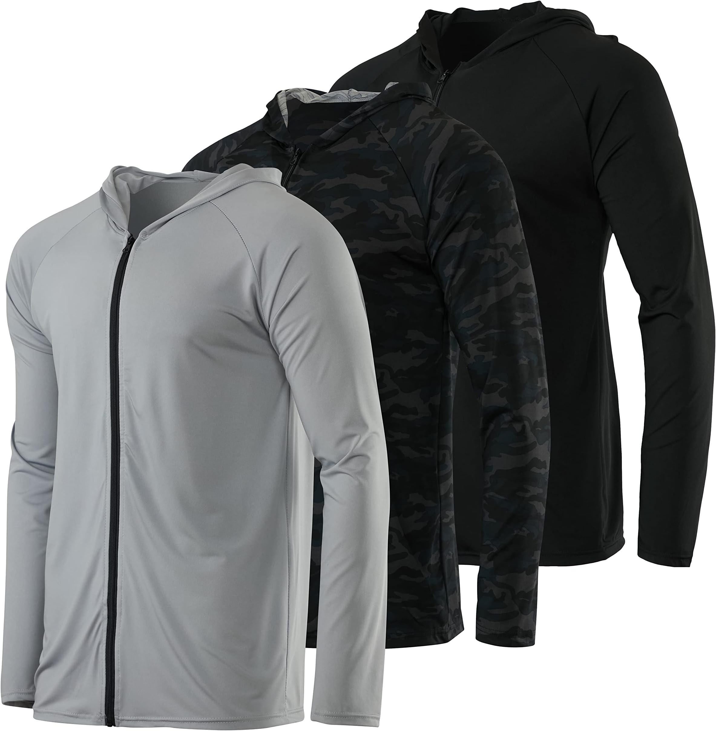 3 Pack: Mens Dry-Fit Long Sleeve Full Zip Hoodie & Jacket- Athletic Running Jacket (Available in Big & Tall)