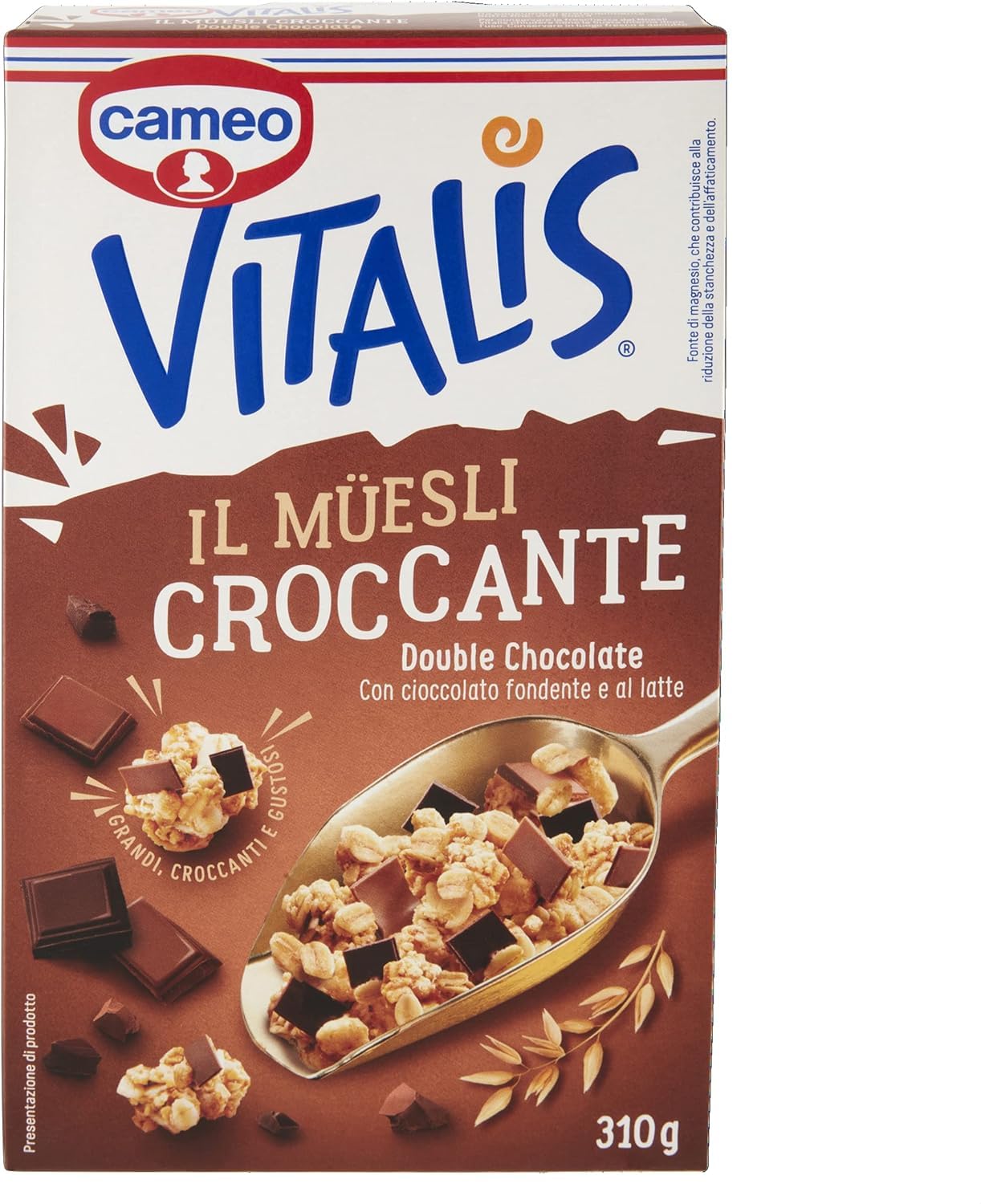 Italian Gourmet Vitalis Crunch muesli croccante doppio cioccolato 12 x 310g | Fiocchi d'avena interi, mit dunkler Schokolade und Milchstückchen, Gesamtnettogewicht 3,72 kg + Kostenlos Polpa 400g