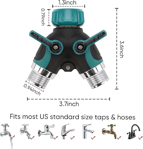 Miniatura 5 de Divisor de manguera de jardín bidireccional, divisor de manguera de válvula de cierre en Y resistente, divisor de grifo de agua para mangueras de