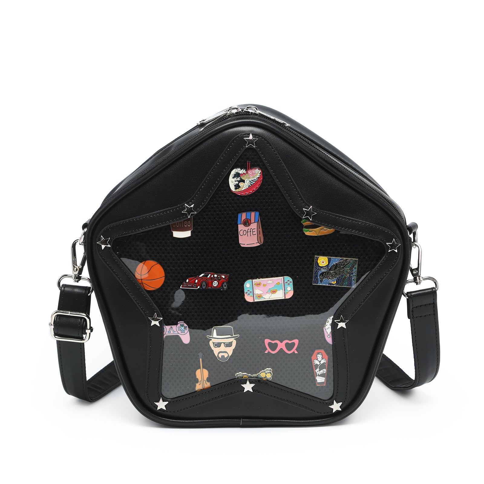 CHERRY SAUCE Kawaii Star PU Leather Ita Bag Y2k Shoulder Crossbody Bag Aesthetic Cute Pin Display
