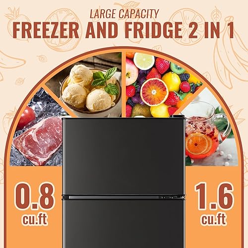 Miniatura 2 de Mini refrigerador con puertas dobles, refrigerador pequeño con congelador separado y 7 controles de temperatura ajustables, tamaño pequeño y