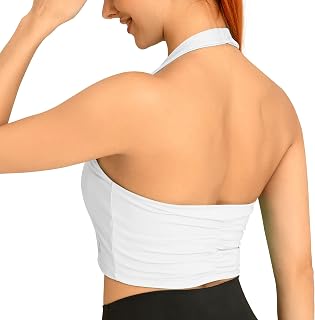 H-Quenby Women's Halter Sports Bra Backless Workout Tops with Built in Bra
