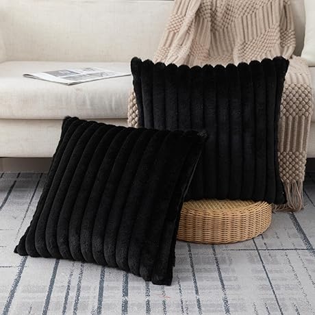 ZLINa Plush Faux Fur Black Throw Pillows