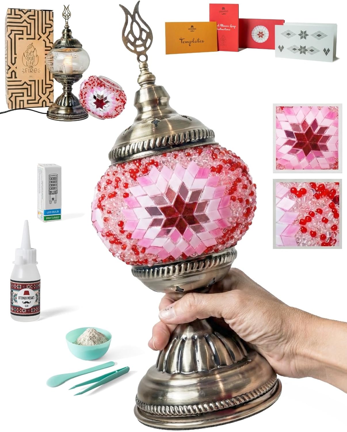 Ottoman Mosaics Turkish Mosaic Lamp Kit | DIY Art & Craft Project for Adults | Make Your Own Handmade Lamp (Blue)