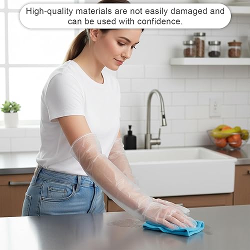 Miniatura 6 de Guantes de limpieza de manga larga, 20 unidades de guantes transparentes de limpieza para el hogar de 23.6 pulgadas, guantes de goma impermeables,