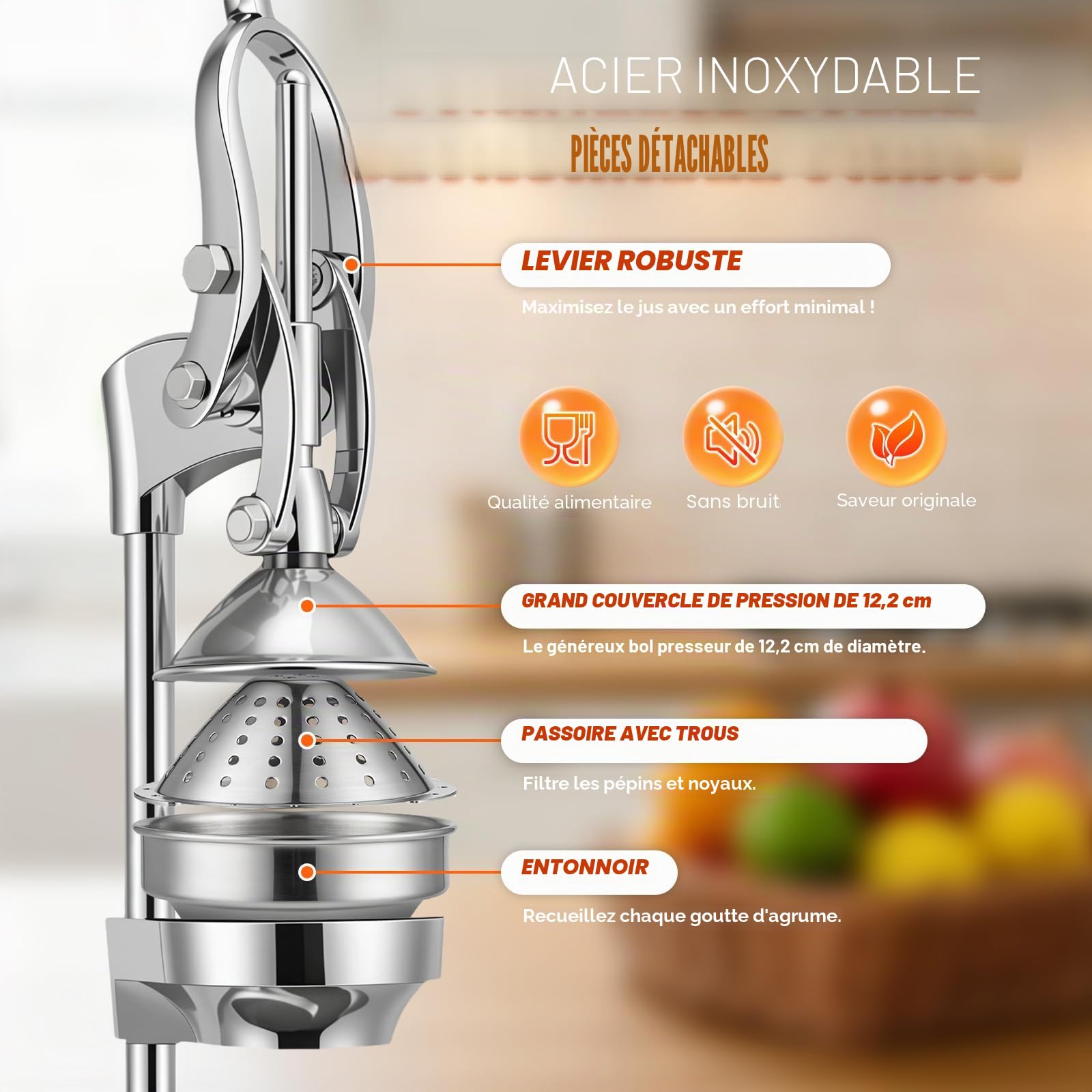 Moongiantgo Presse à Agrumes Manuelle Double Mode, Presse à Citron Professionnelle Avec Levier Facile, Presse à Main Ergonomique Pour Orange, Grenade, Citron Vert Et Pastèque