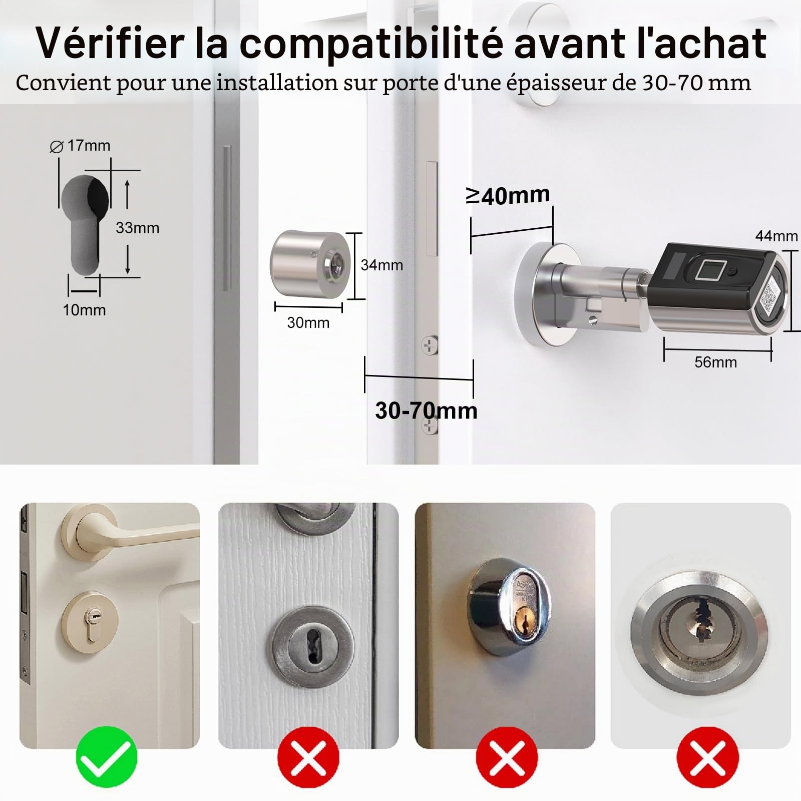 RUILON SECBN51 Serrure Empreinte Digitale avec 3 Cartes RFID 1 WIFIBOX | 30x30 Serrure connectée biometrique, IP65, Commande à distance, Intelligente, Portes 30-70 mm, Chambre Maison Bureau