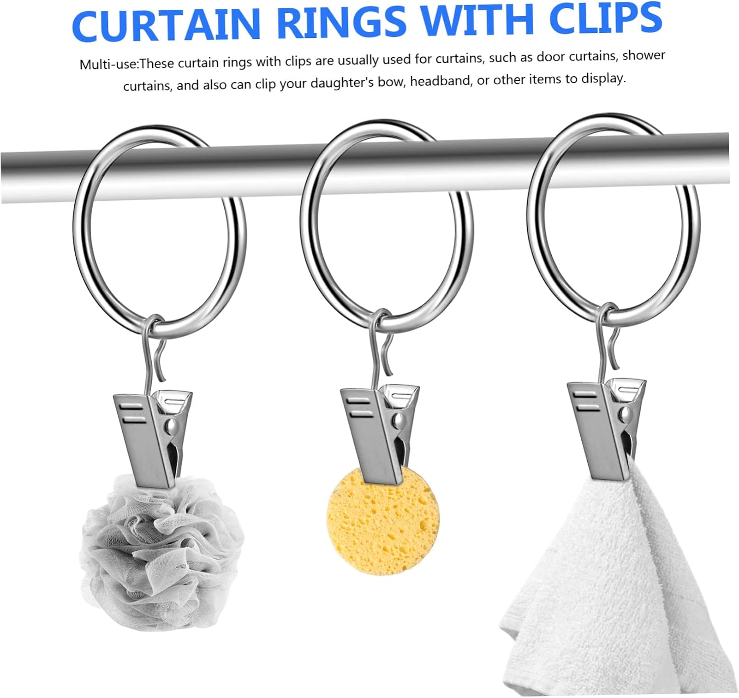 40Pcs Metal Curtain Clip Rings Nickel Silver 3.5mm x 32mm Inner Diameter Rustproof Hanging Rings for Shower and Window Curtains Adjustable Accessories