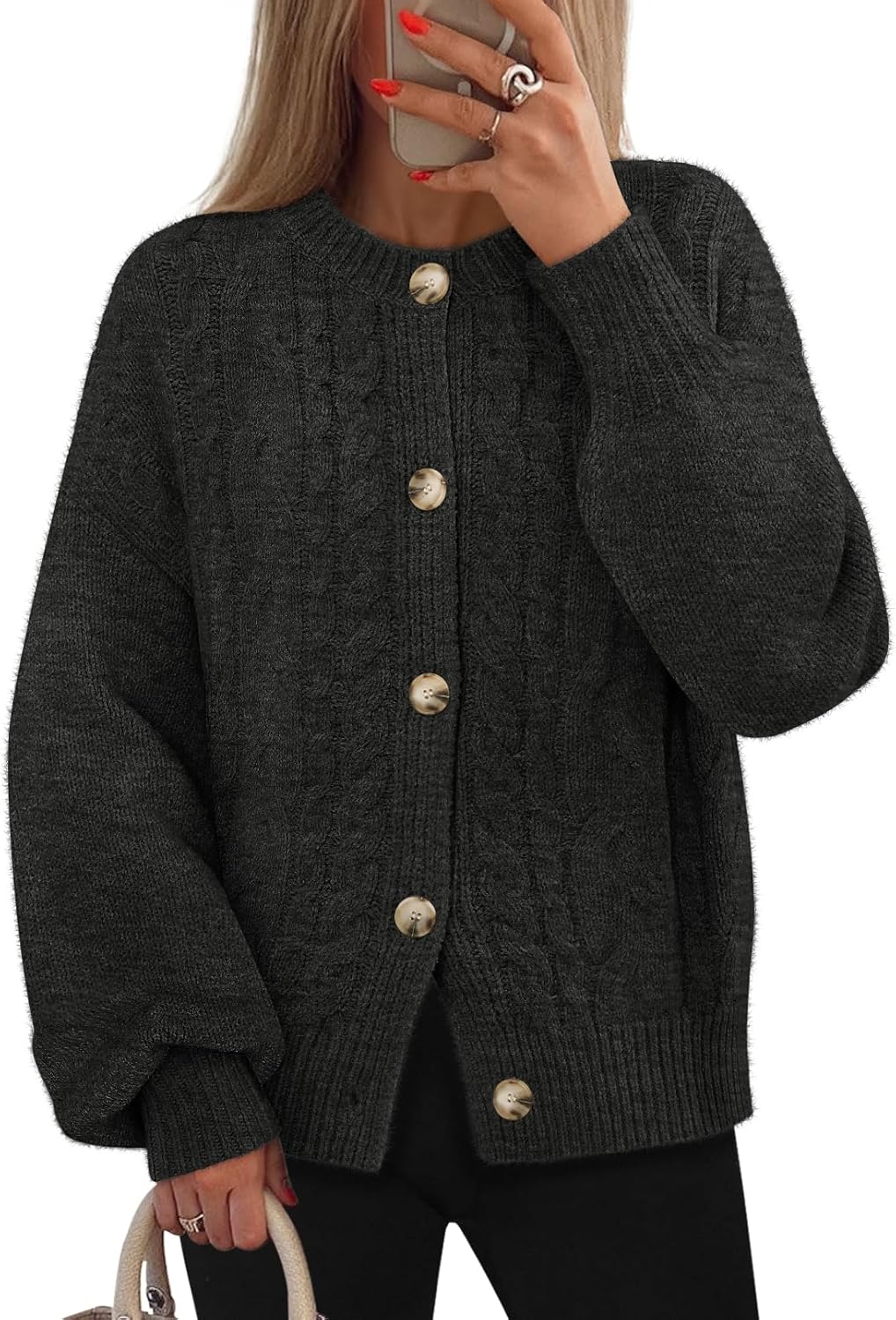 MEROKEETY Cardigan Sweaters for Women Fall Long Sleeve Cable Knit Button Open Front Casual Outerwear Coat