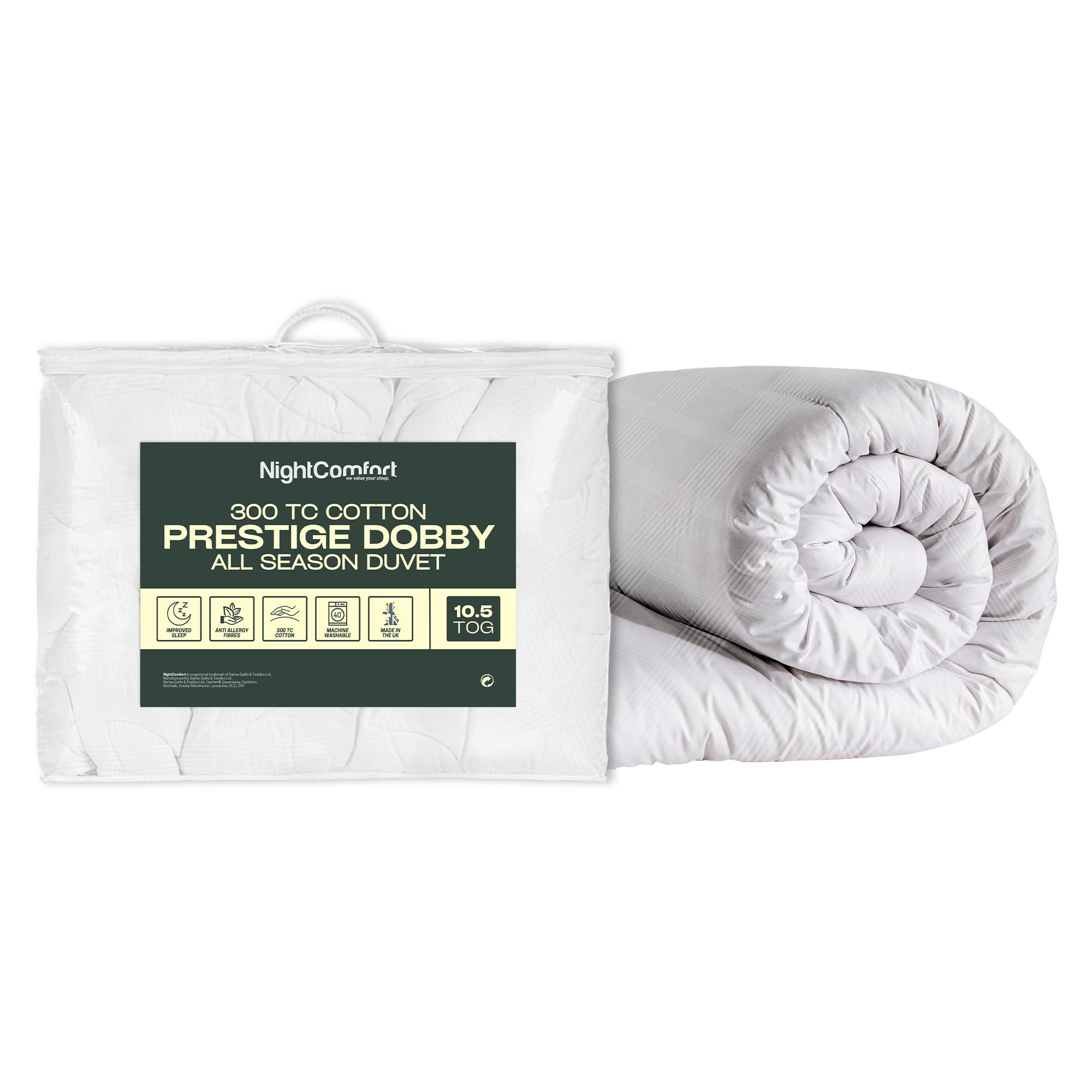 Night Comfort Feels Like Down Duvet - 100% Silk-Like Organic Cotton Cover - Hypoallergenic Feather & Down Alternative Hollowfibre Filling (10.5 Tog - Double)