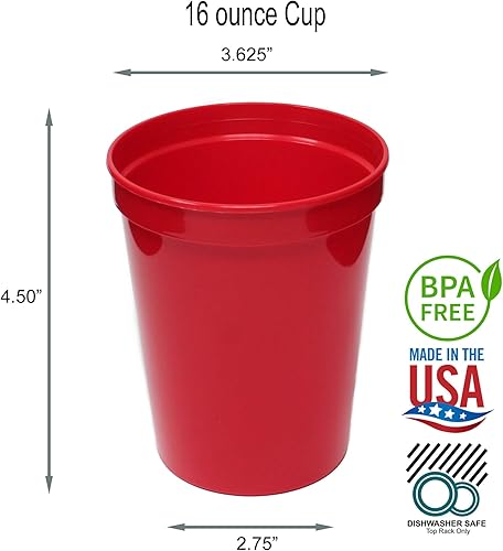 Miniatura 2 de Rolling Sands Vasos de plástico reutilizables para estadios de 16 onzas, paquete de 8, fabricados en Estados Unidos, sin BPA, aptos para