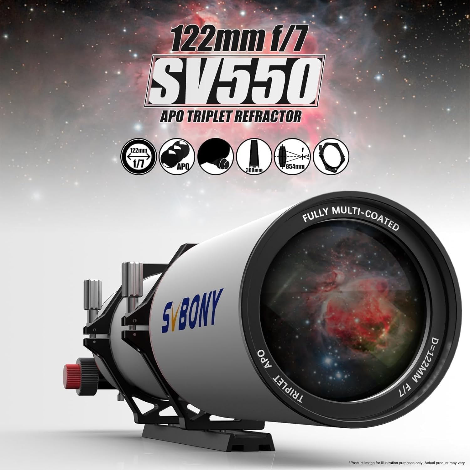 SVBONY SV550 Triplet APO Telescope, 122mm F7 Telescope for Adults High Powered, 87mm Focus Travel Distance with SV209 Field Flattener, 0.8X Focal Reducer, SV405CC Cooled Astrophotography Camera