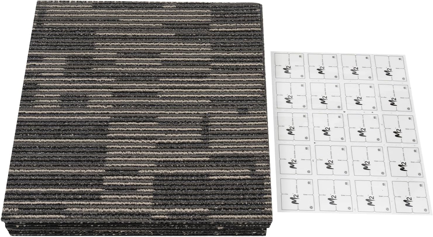 20Pcs Square Carpets 20x20-inch Commercial Carpet Repeated Use Floor Tile Washable Mats w/20 Adhesive Patches for Home Office, Dark Grey