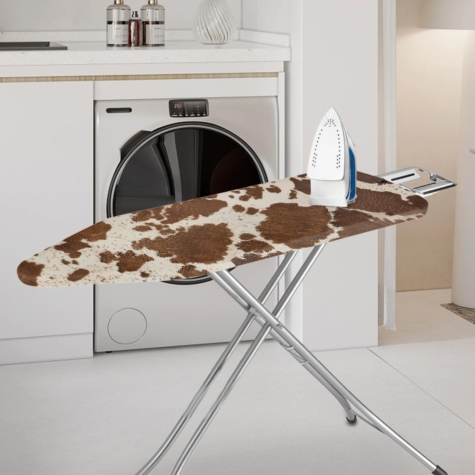 Psesaysky Cow Extra Wide Ironing Board Cover with Cozy Nose Pocket Stain Resistant Ironing Board Cover Standard Size Ventilate Iron Board Protector