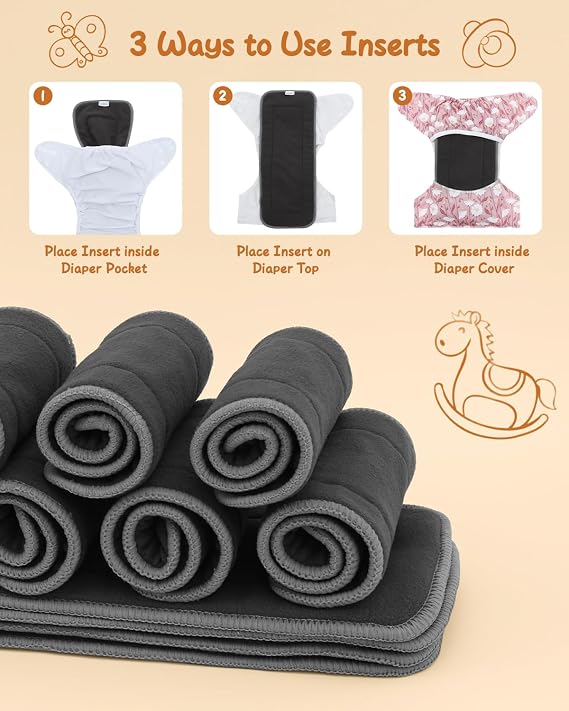 babygoal Large Cloth Diaper Inserts, 12 Pieces for Toddlers, 5-Layer Reusable Liners for babygoal Large Cloth Diapers, 12ZZTN-B