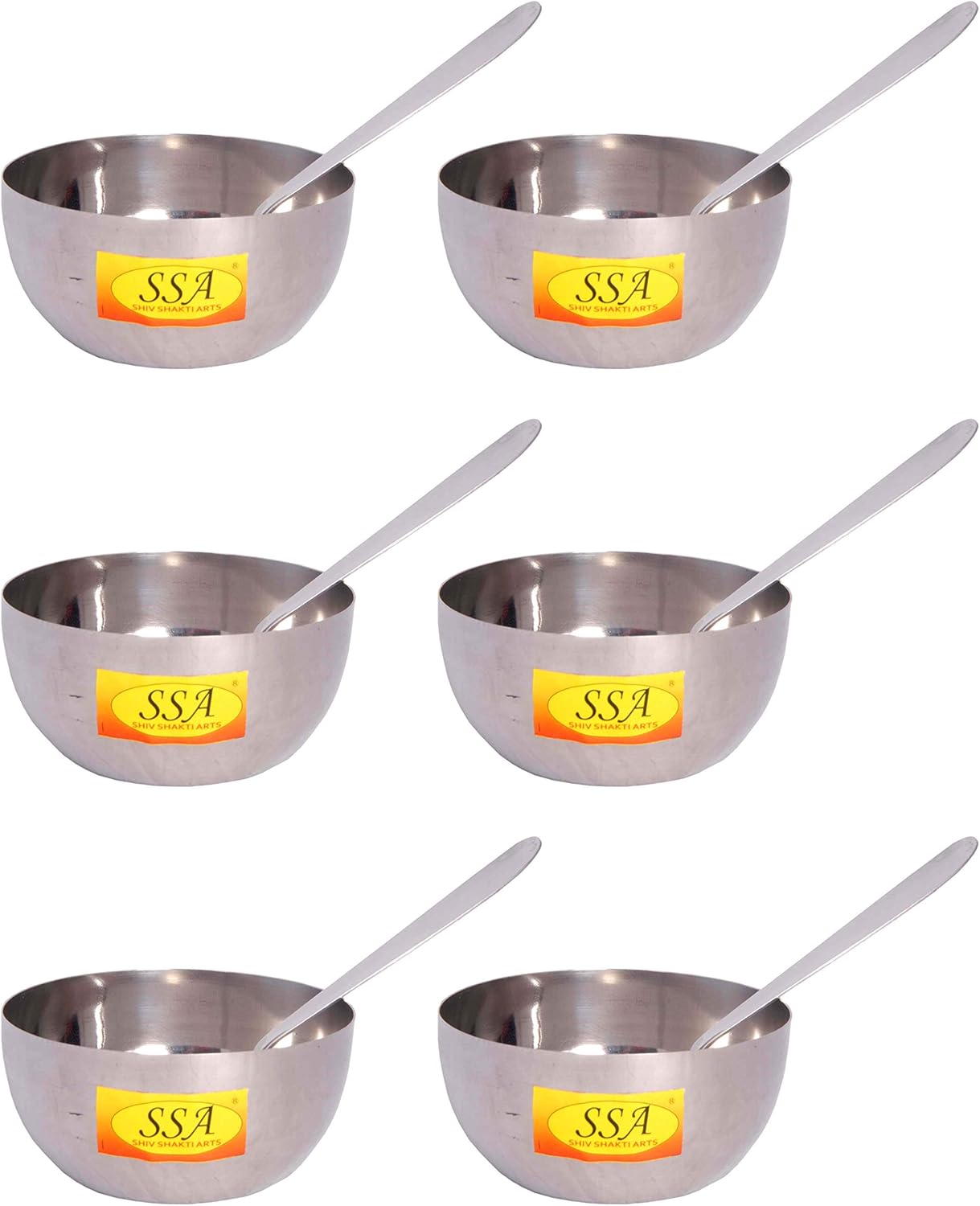 Shiv Shakti Arts Stainless Steel - Heavy Gauge Bowl/Wati/Katori Serving Bowls with Spoon Set - (Mirror Finish, Small - 150 ML Each)- Set of 4 Pcs