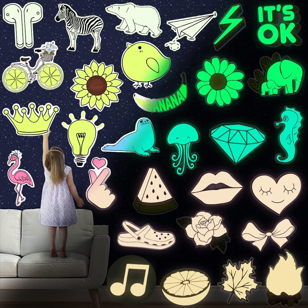 Luminous Stickers 30Pcs for Water Bottles, Gifts for Teens Adults