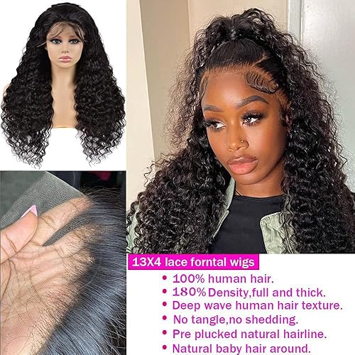 Miniatura 4 de Pelucas de encaje frontal de onda profunda de 13 x 4 HD, pelucas de cabello humano húmedo y ondulado, pelucas de encaje frontal HD, pelucas rizadas
