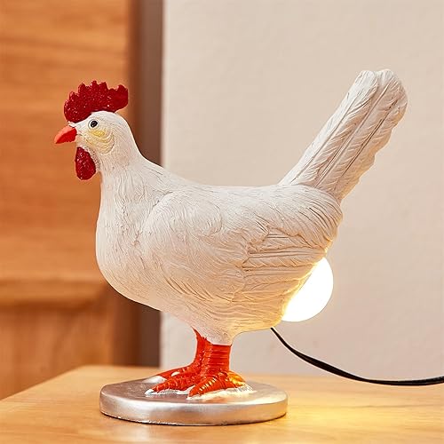 Divertida lámpara de huevo de pollo con luz LED realista de noche de pollo, decoración de mesa cálida de resina USB para niños y amigos (A)