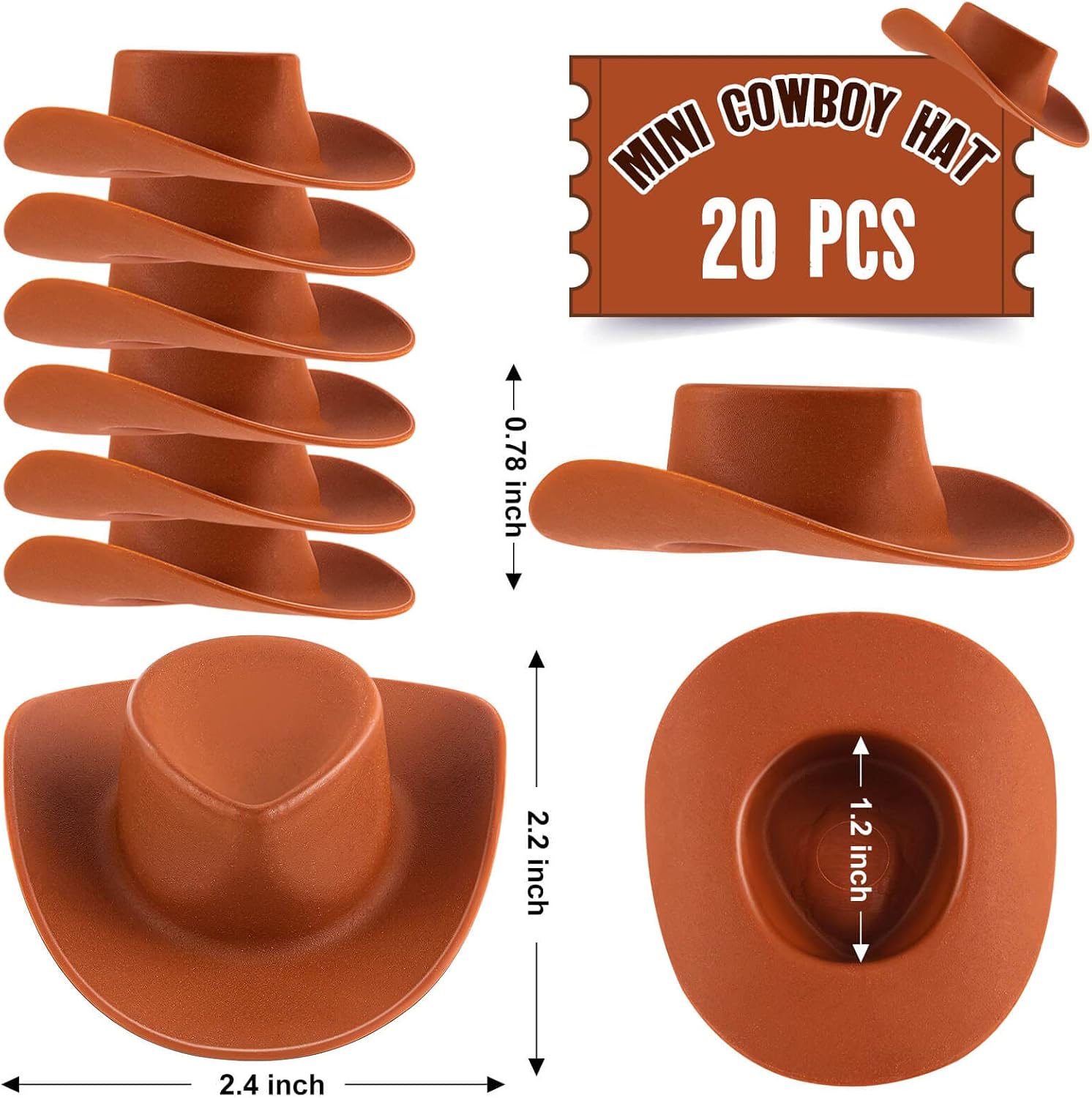 20Pcs Mini Plastic Cute Doll Western Cowboy Hat（Brown） image 5