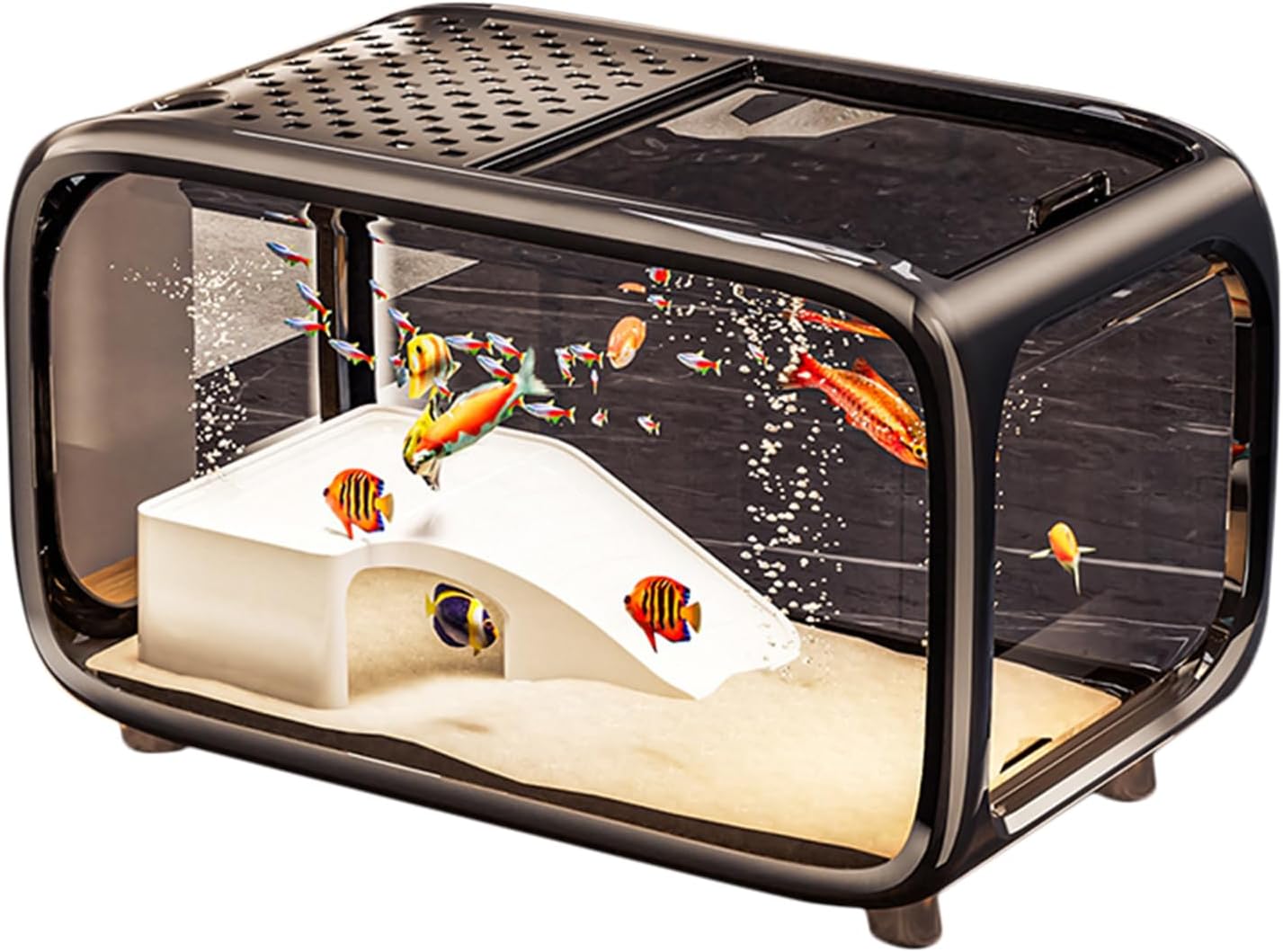 Small Aquarium - Small Landscape Aquarium for Betta,Clear Living Habitat Landscape Decor with Top Feeding Hole for Aquatic Animals Shrimp Snails Aquatic Planting Betta