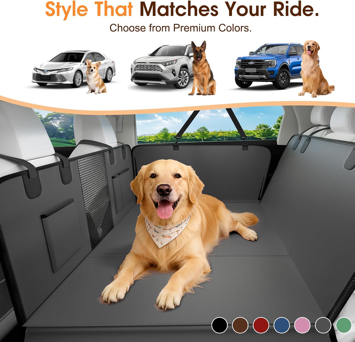 Hard Bottom Dog Car Seat Cover for Back Seat, 52"x65" Waterproof PU Leather Hammock with Side Flaps, Non-Slip Heavy Duty Protector for SUVs & Mid-Size Trucks, Supports Up to 450 lbs – Gray