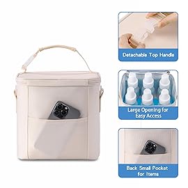BABEYER Breastmilk Cooler Bag with Ice Pack Fits 6 Baby Bottles Up to 9 Ounce, Baby Bottle Bag with Shoulder Strap for Nursing Mom Daycare, Cream