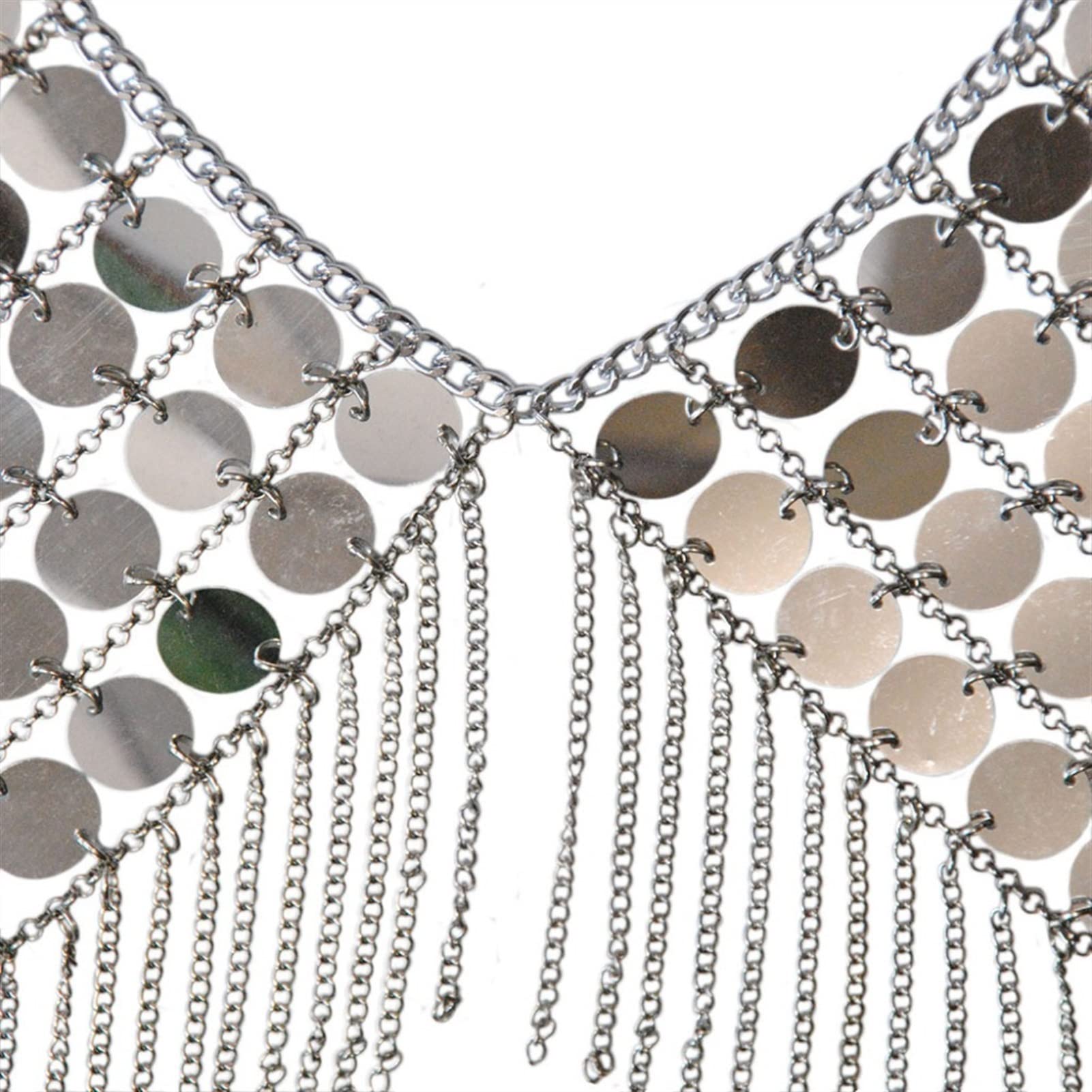 RWRAPS Party Body Chains Sexy Metal Lentejuelas Borla Arnés Collar Sujetador Cadena Mujer Joyería Bikini Aleación de Metal Body Chain Body Jewelry (Color Plateado) (Color Plateado)