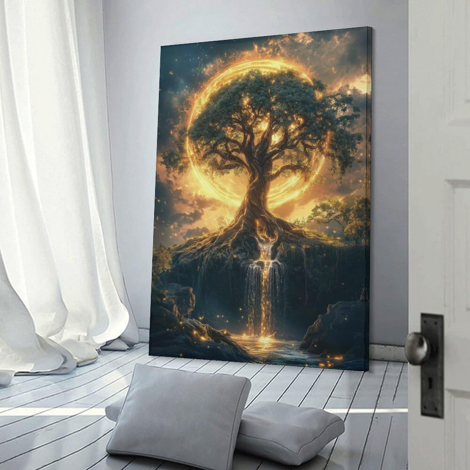 Junmoney Frame-Mystical Tree With Golden Aura Wall Art Print Mystical Tree With Golden Aura, 16X24inch(40X60cm), For Home Lounge, Bedroom Or Reading Nook, Modern Wall Decor For Cosy Interiors
