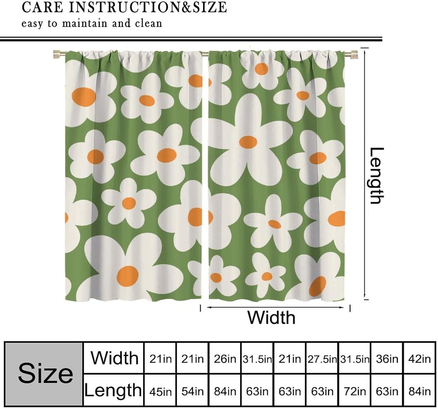 70'S Style Vintage Boho Curtains Retro Groovy Flowers Aesthetic Naive 60'S Mid Century Blackout Window Drapes for Bedroom Living Room Kitchen Cafe Decor （W21xL54 Inch） x2 Panels