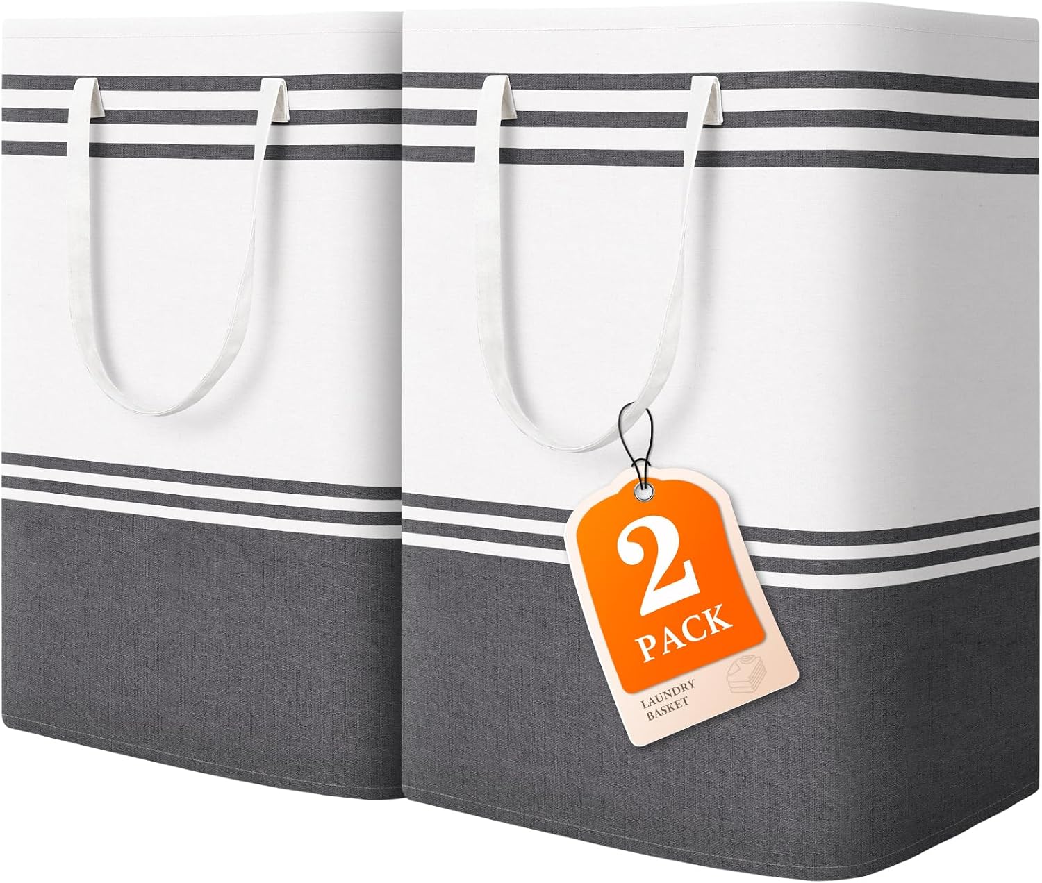 2 Pack Large Home Laundry Basket, Laundry Hamper, Freestanding Waterproof Dirty Clothes Bag, Tall Clothes Hamper - Extended & Reinforced Handles for College Dorm, Family (Light Grey/125L)