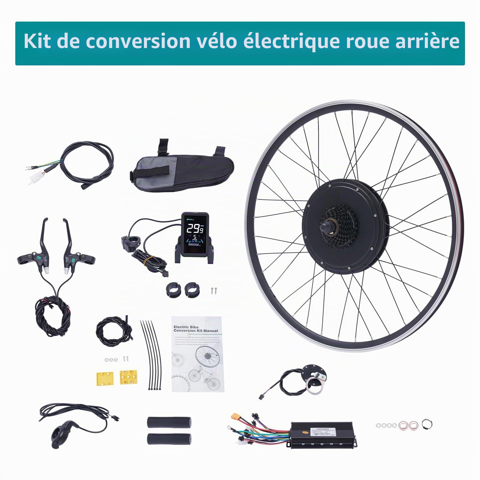 Kit de conversion de vélo électrique 28/29", roue arrière/avant 48 V 1000 W, kit de conversion de vélo électrique, kit de moteur de vélo sans balais avec écran LCD, contrôleur intégré, PAS