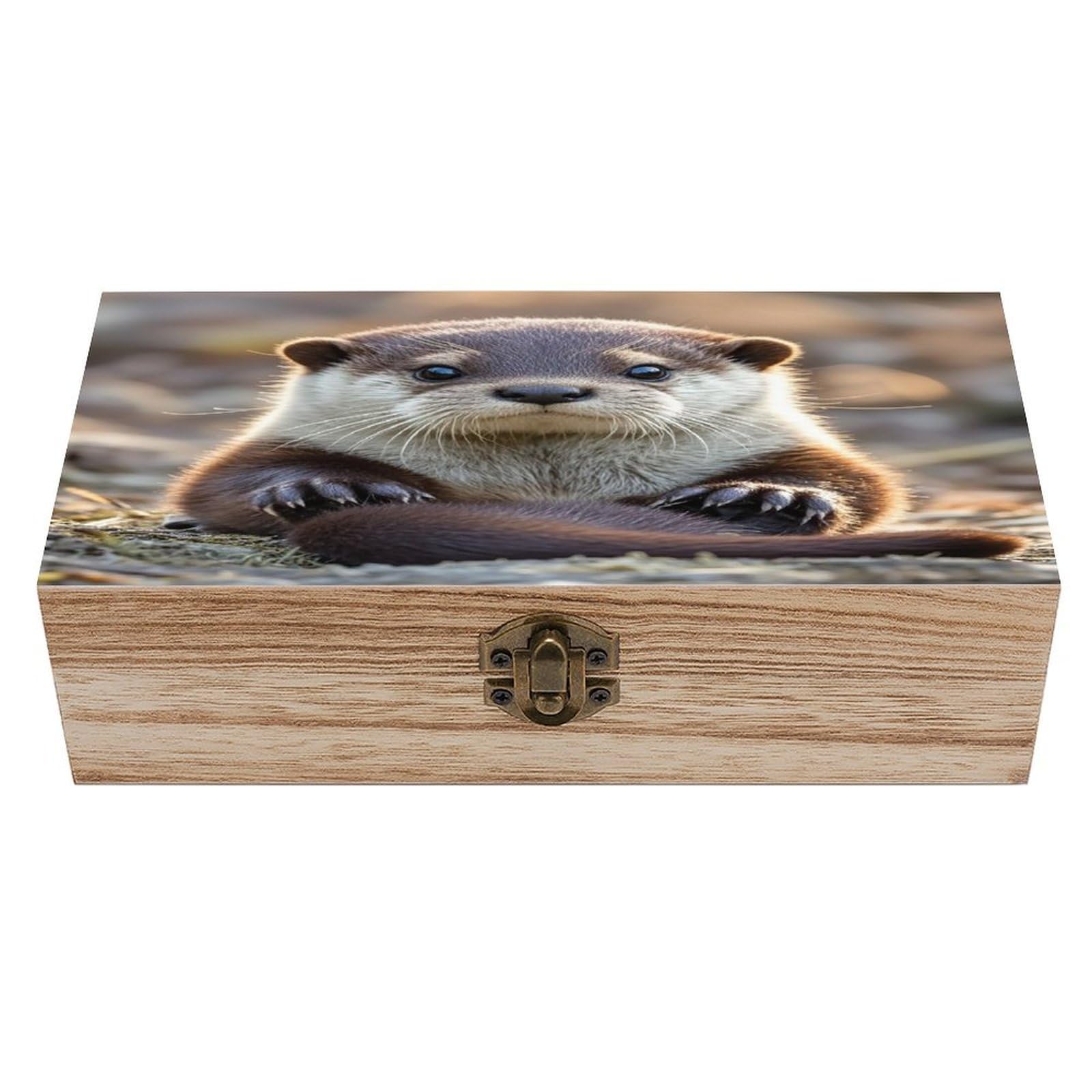 LZQPOEAS Cute Otter Wooden Box Storage Space to Organize Jewelry in A Beautiful Small Storage Box Decorative Card Boxes Memory Treasure Boxes for Crafts And Photo Storage
