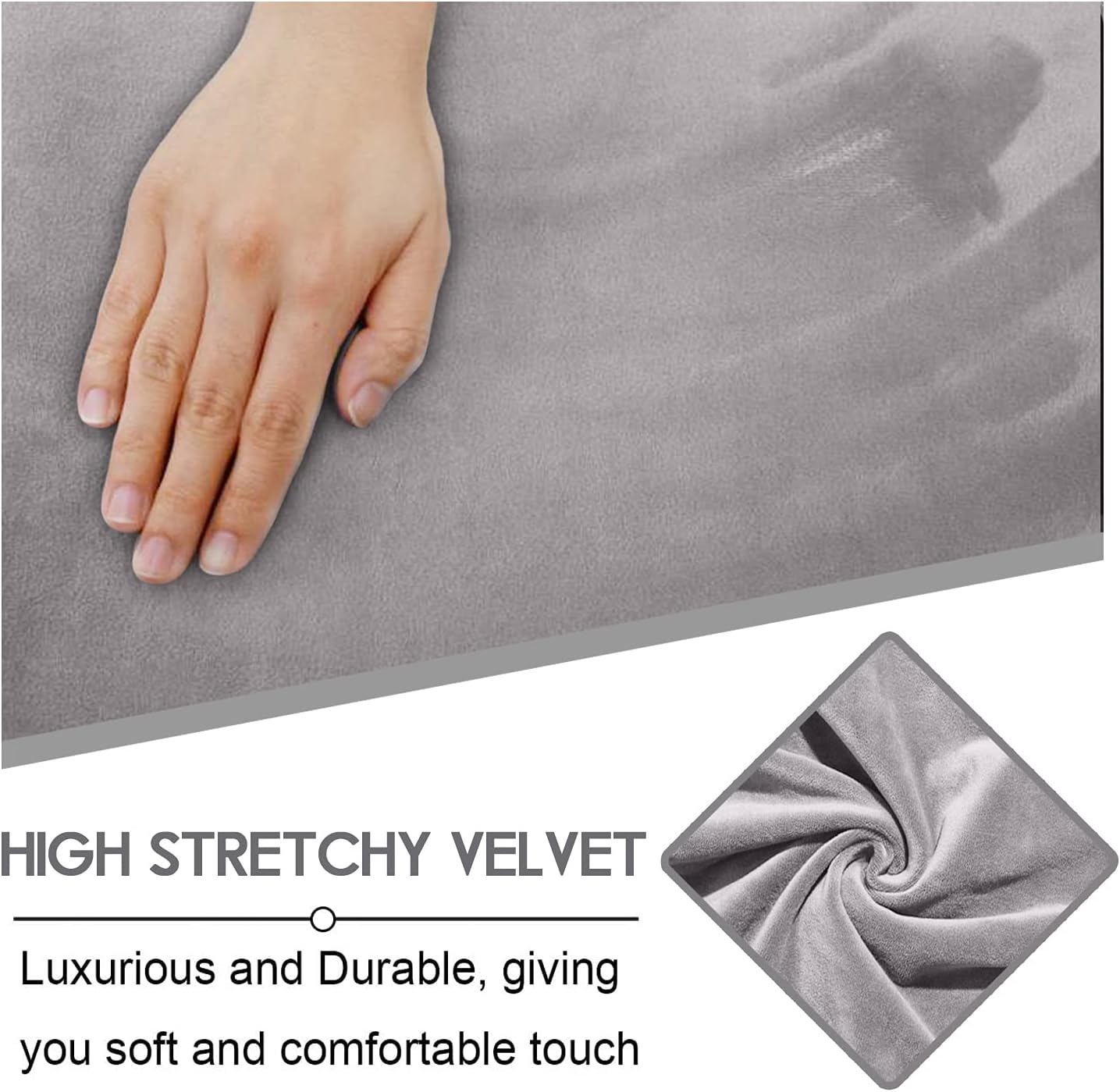 ULTICOR Velvet 8-Piece Recliner Sofa Covers 3-Cushion Light Grey Stretch Washable Soft Thick