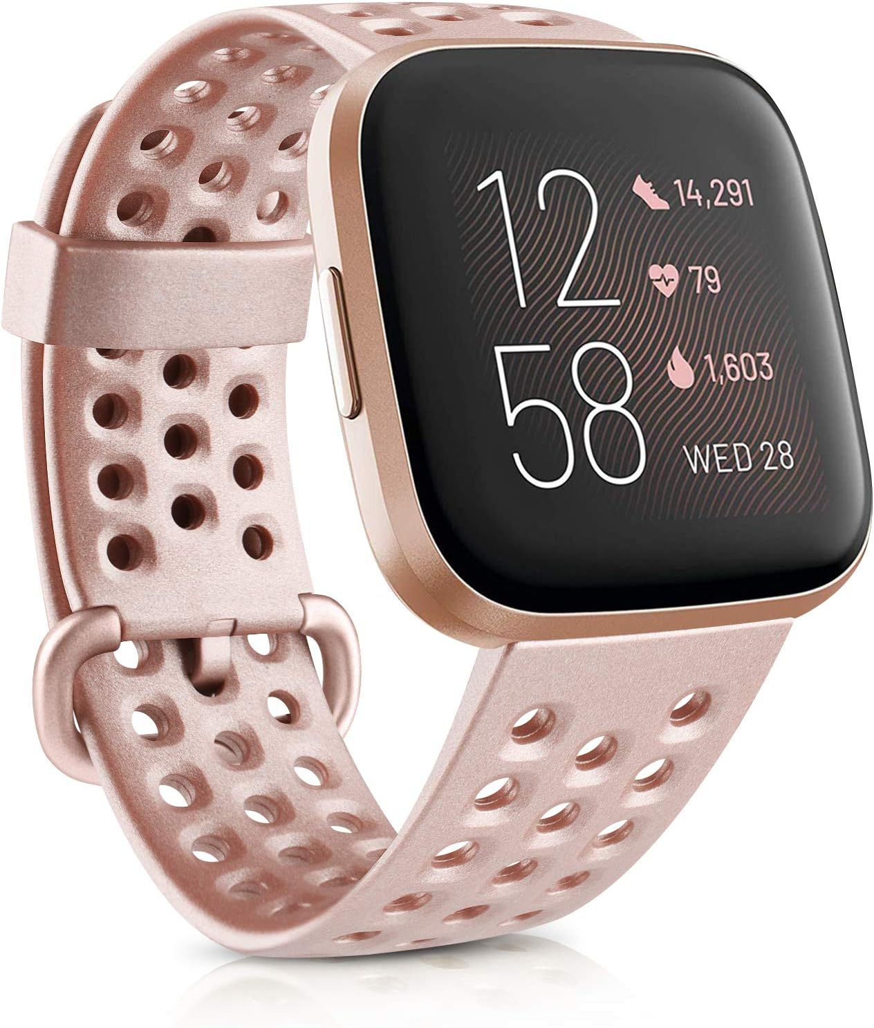 IEOVIEE Silicone Bands Compatible with Fitbit Versa 2 / Versa Lite/Versa Smartwatch, Waterproof Breathable Wristbands for Fitbit Versa 2 Smart Fitness Watch (Large, Rose Gold)
