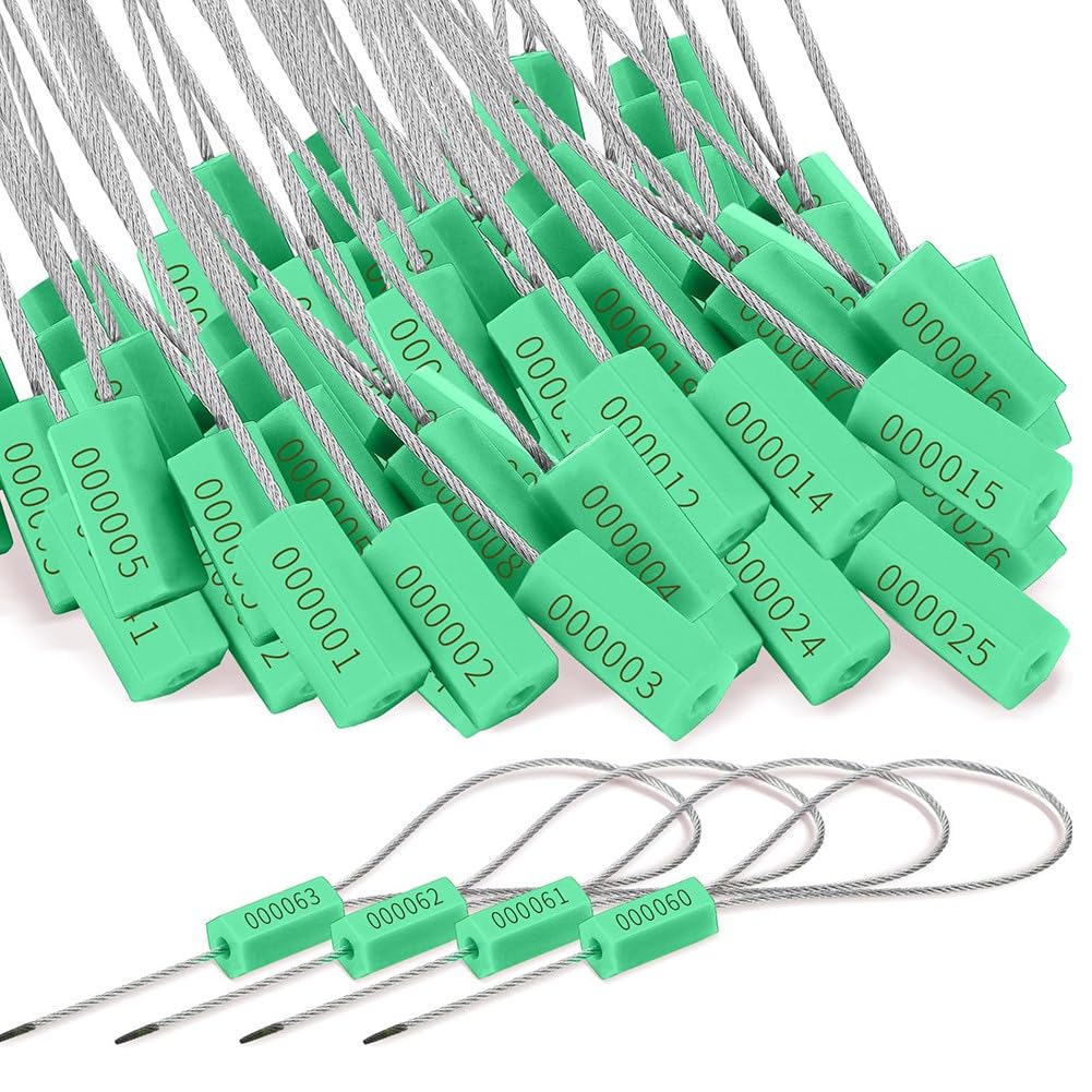 120 Scellés de Câble en Acier, Sceaux de Sécurité en Métal Numérotés pour Remorque de Camion en Métal, Étiquettes de Sécurité, Étiquettes Inviolables, Vert
