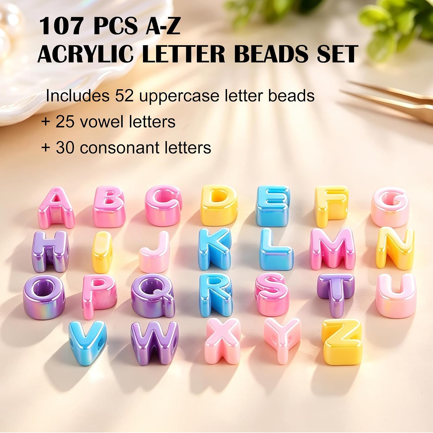 Bubble Letter Beads for Keychains-107Pcs Acrylic Chunky Alphabet Bead
