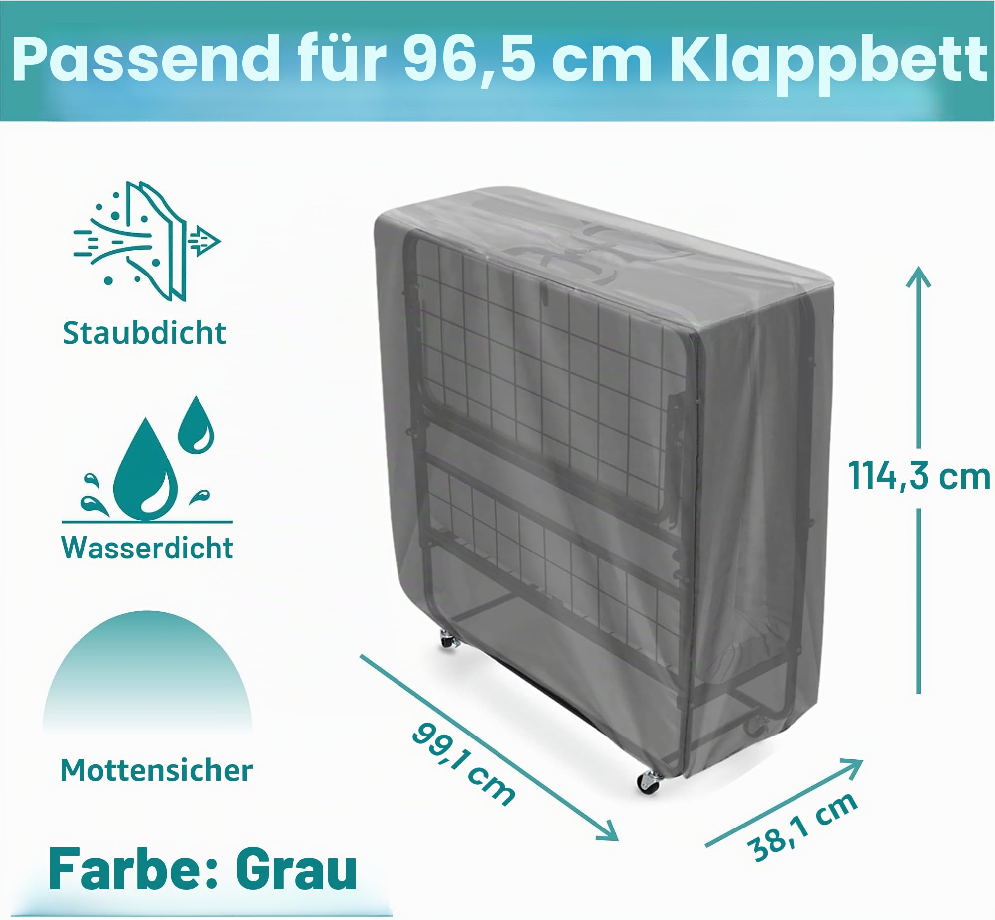 WES Klappbett Staubdichte Abdeckung Schutzhülle für Innen Außen Verstellbar Wasserdicht Protector Multifunktionale Abdeckung (Grau)