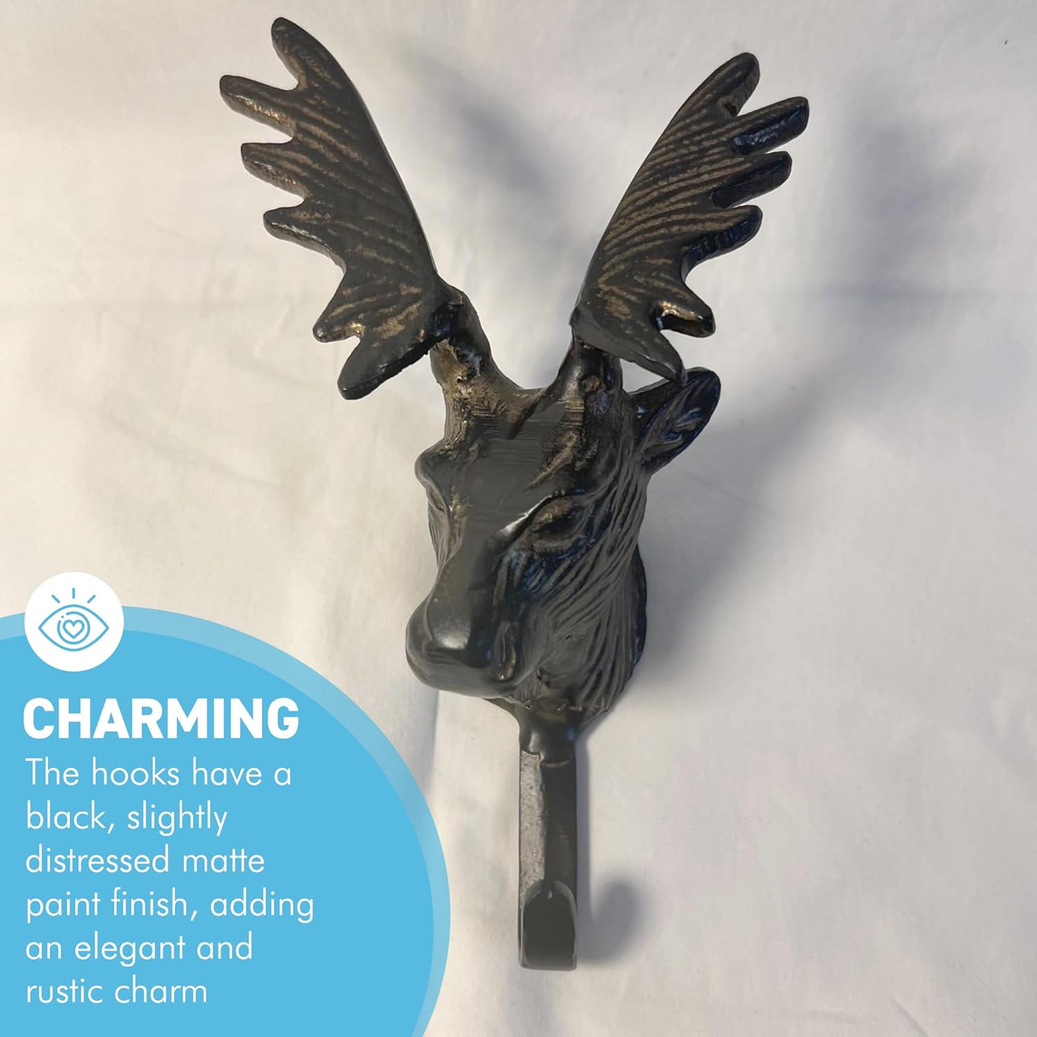 Thorness Durable Wall-Mounted Cast Iron Deer Head Hook Hanger for Hats, Coats, Clothes – Perfect for Kitchen, Bathroom, Bedroom, or Office, Black