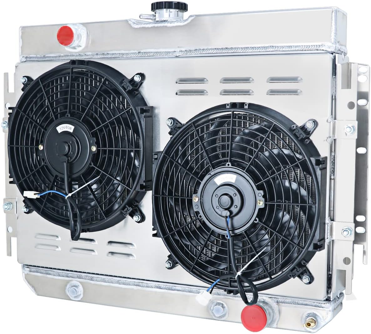 All Aluminum Radiator for Chevy Bel Air Biscayne Caprice Chevelle El Camino Impala Kingswood 1959-1968 Pickup Trucks, 3 Row Core Radiator + Shroud + Fan + Relay