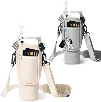 Water Bottle Carrier Bag with Phone Pocket for Stanley 40oz Tumbler with HandleCream+Gray