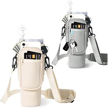 Water Bottle Carrier Bag with Phone Pocket for Stanley 40oz Tumbler with HandleCream+Gray