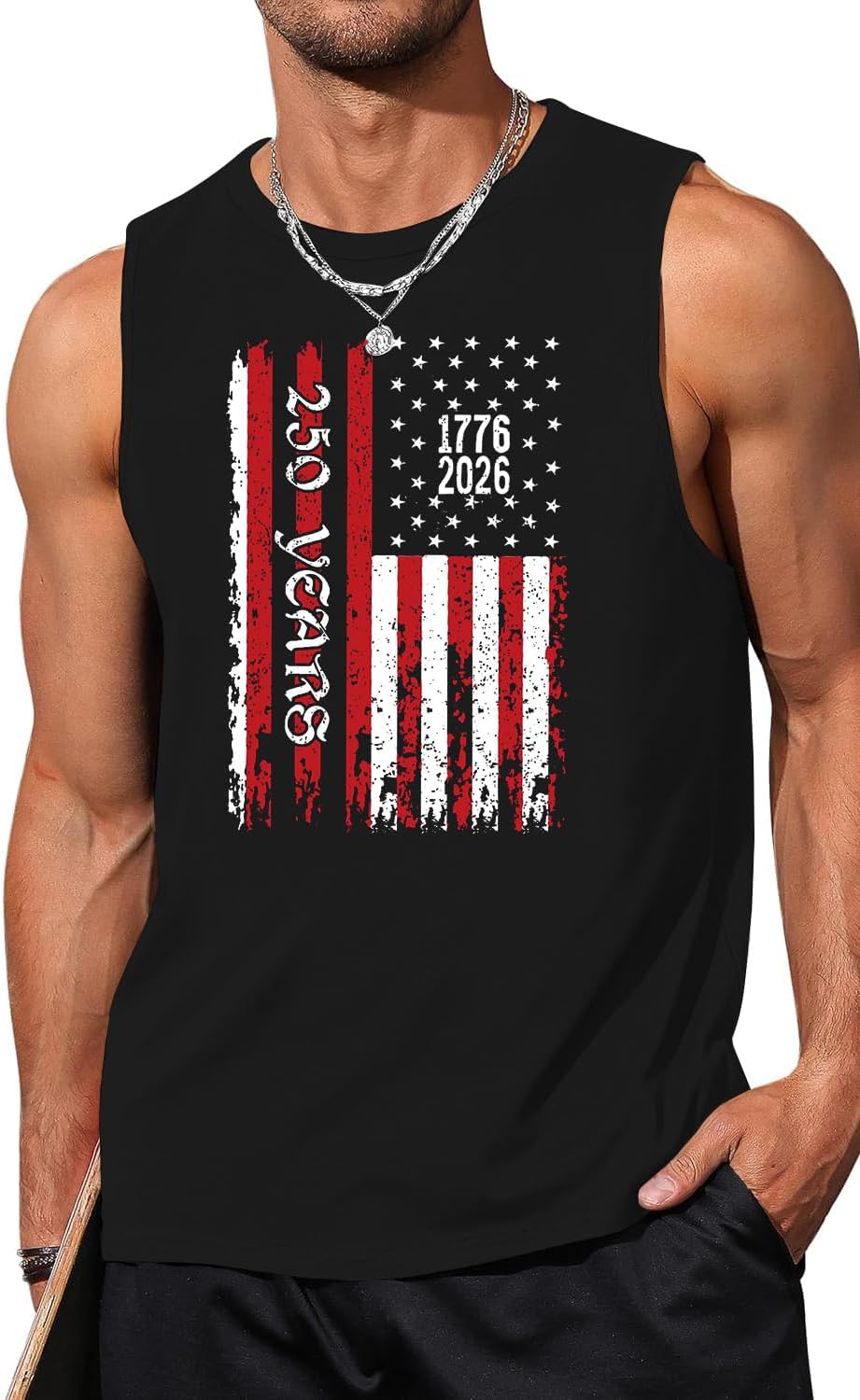 ELDPS 250 Anniversary USA Shirt Men: American Flag Tank Top 4th of July Sleeveless T-Shirt 1776-2026 Patriotic Tee