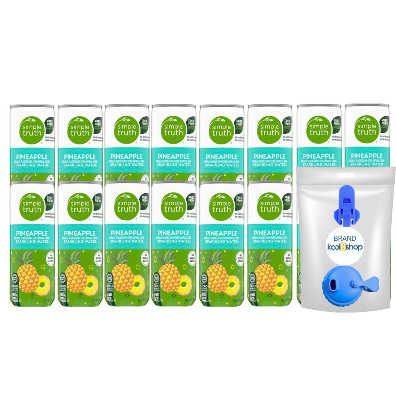 Simple Truth Pineapple Sparkling Seltzer Water 12 fl oz Aluminum Can 16 Pack + 1 Reusable Can Kit by KOOL8SHOP Infinite Deals