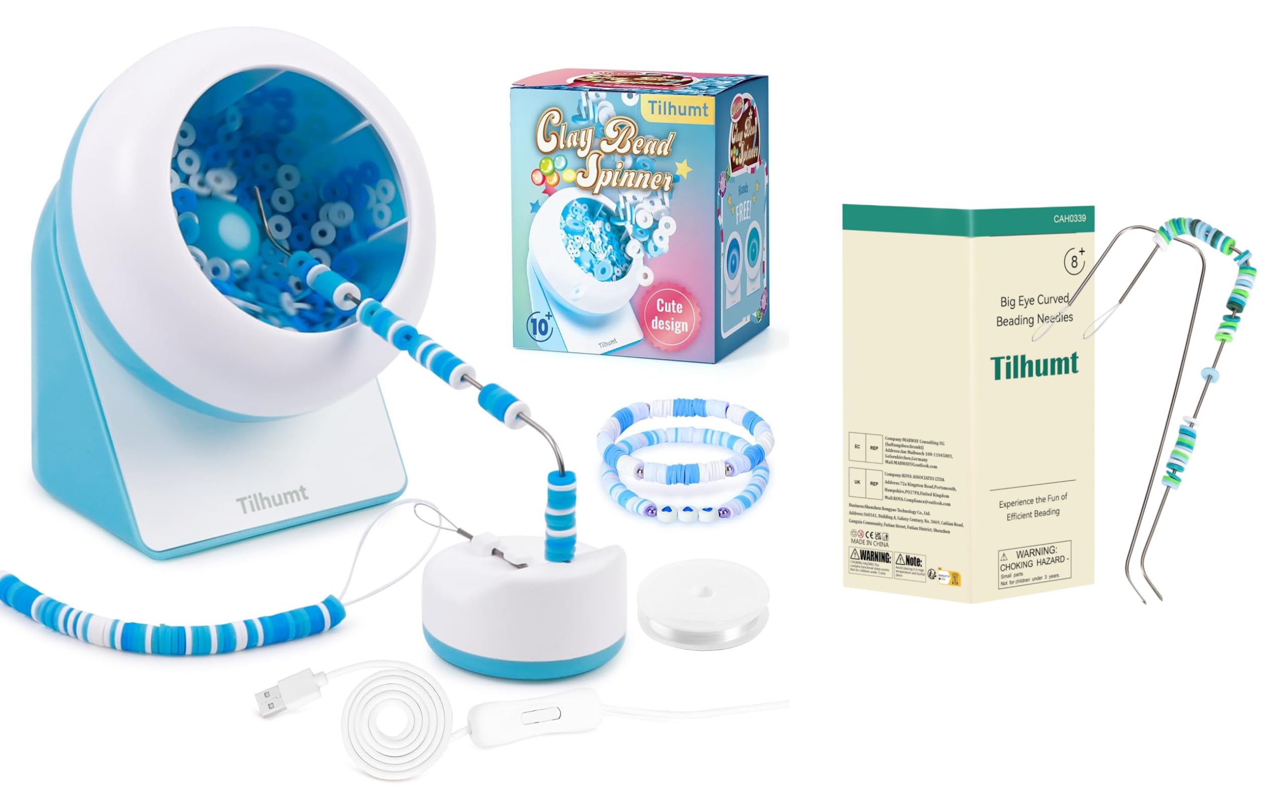 Tilhumt Clay Bead Spinner and Big Eye U-Shape Needles for Jewelry Making, Bracelets, Necklaces