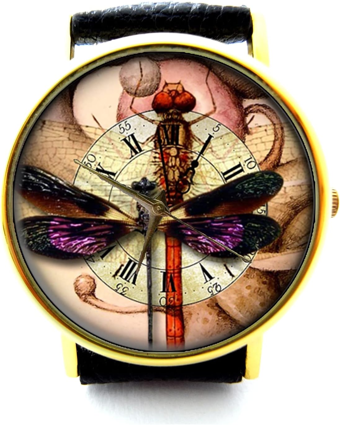 HandmadeSteampunk Dream Watch Dragonfly Leather Watch Bracelet Watch Handmade Watch Genuine Leather Bracelet Watch P215